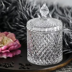New arrival luxury 8oz diamond geo cut candle jars with lid