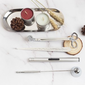 Kit de ferramentas para o coidado de velas de aceiro inoxidable. Cortador de mechas para cortar mechas en ouro rosa, negro e prata.