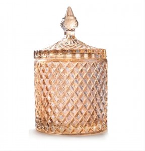 Luxury Home Decoration Crystal French Slight Glass Candle Jar with Lid