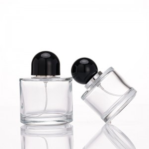 Empty luxury 50ml, 100ml, clear round perfume bottle with pump and cap