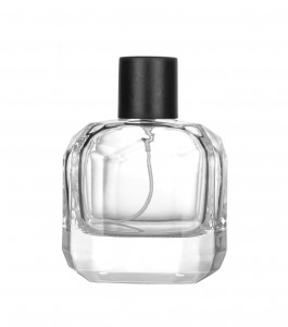 Transparent Square 100ml Perfume Bottle With Black Shiny Gold Sprayer Pump And Plastic Cap