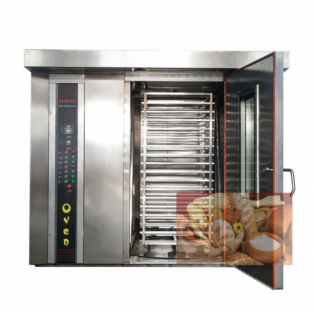 68 trays rotary oven electric gas diesel heating single trolley rotary oven with steam function