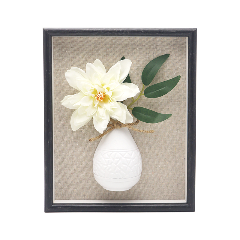 Wooden Storage Shadow Box Lined Flower Frame with Vase Decoration