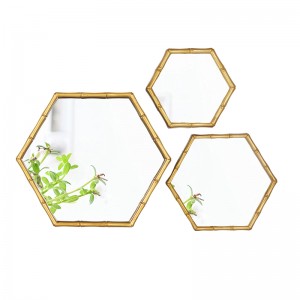 Gold Hexagon Bamboo Design Set of 3 Wall Decor Hanging Mirror
