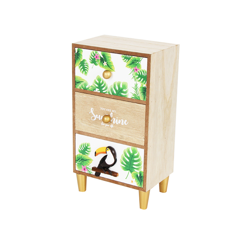 Drawer Type Toucan Design Mini Wooden Organizer Box