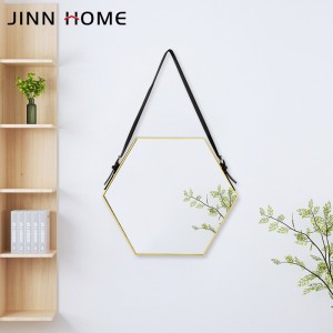 Modern Hexagon Hanging Wall-Mounted Decorative Mirrors with Leather Strap