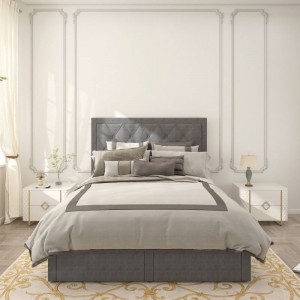 B124 High-back Headboard Upholstered Bed with Storage Drawers