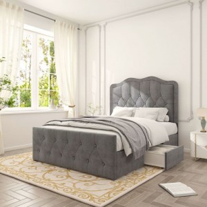 B125 Upholstered Bed Frame with Storage Drawer Function