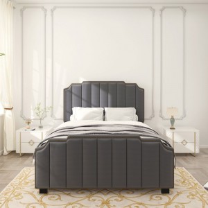 B127 Queen Size Modern Dark Grey Tufted Upholstered Bed Frame with Headboard