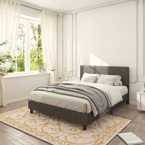 B129-L Upholstered Bed Frame with Grid Pattern Design Headboard and Footboard