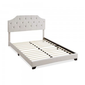 B145-L Faux Leather Upholstered Platform Bed Frame with Wooden Slats