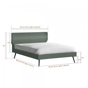 B155-L Modern Stylish Faux Leather Upholstered Bed Frame with Wooden Slats
