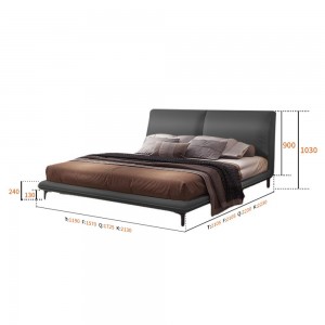 B157-L Faux Leather Low Profile Platform Bed with Cushioned Headboard