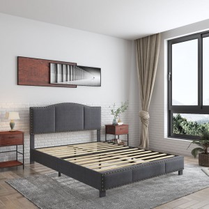 B174-L Latest Design Platform Bed with Upholstered Headboard and Wooden Slats
