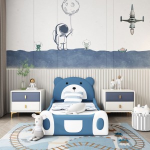 B213-L Cartoon Design Twin Toddler Bed with Lovely Bear Headboard and Footboard