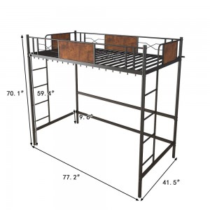B25-T Modern Iron Student Bedframe Adult Heavy Duty Metal Loft Bed
