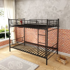 B26-T Factory Price Black Iron Bedframe, Curved Flower Art Bunk Beds