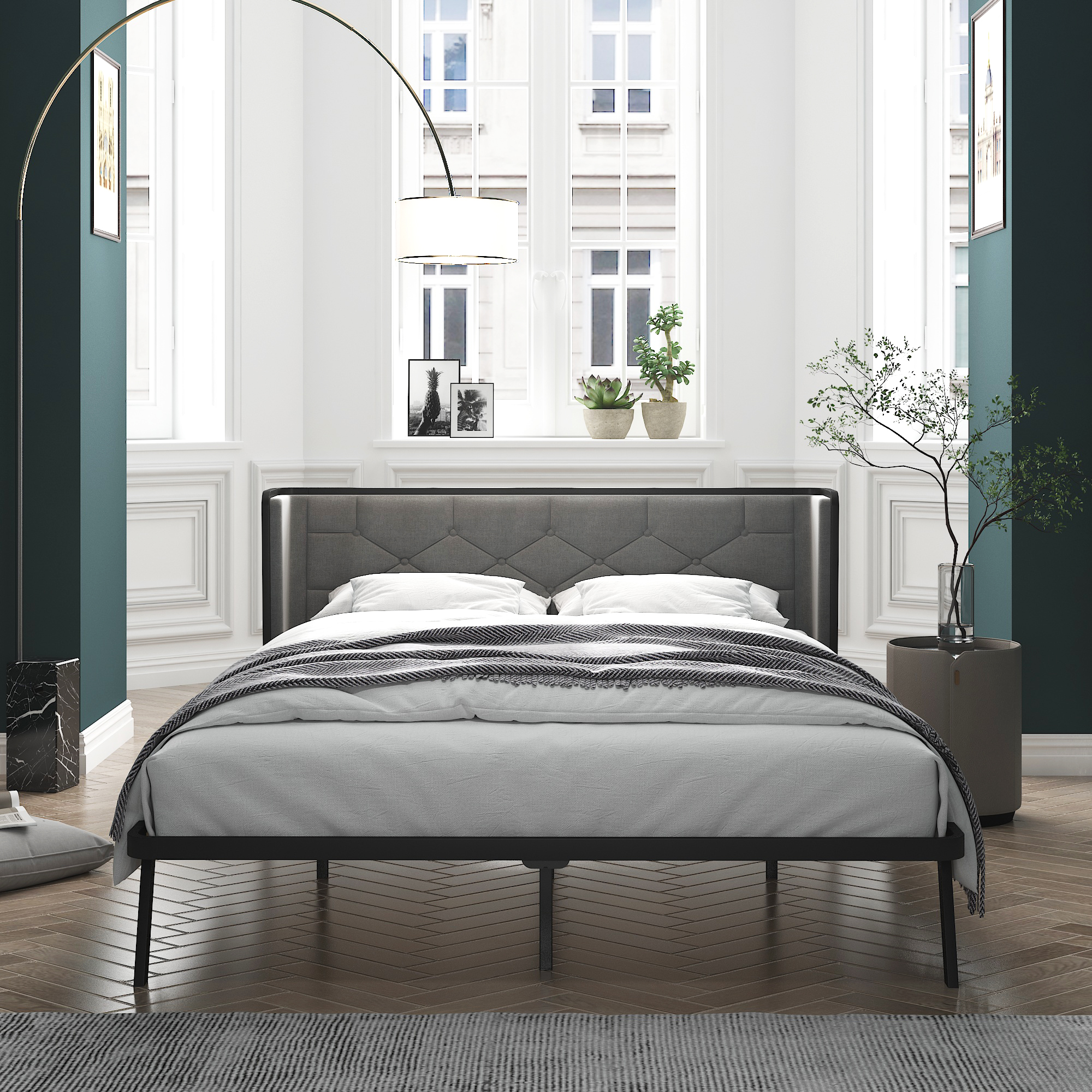 B278-L 2023 New Arrival Upholstered Platform Bed Frame with Wingback Headboard
