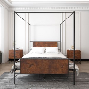 Wholesale Price Iron Bed Frame - JHB45-J Black Metal Canopy Platform Bed Frame, Full Size Iron Wood 4 Poster Bed – JH