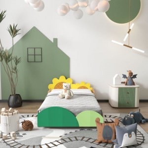 B199-L Sunflower Pattern Headboard Adorable Kids‘ Platform Bed Frame