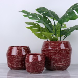 Outdoor Series Maroon Red with Antique Effect Large Size Ceramic Flowerpots