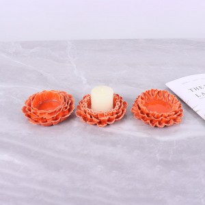 Handmade Flower-Shaped Decoration Crackle Glaze Ceramic Candle Jar