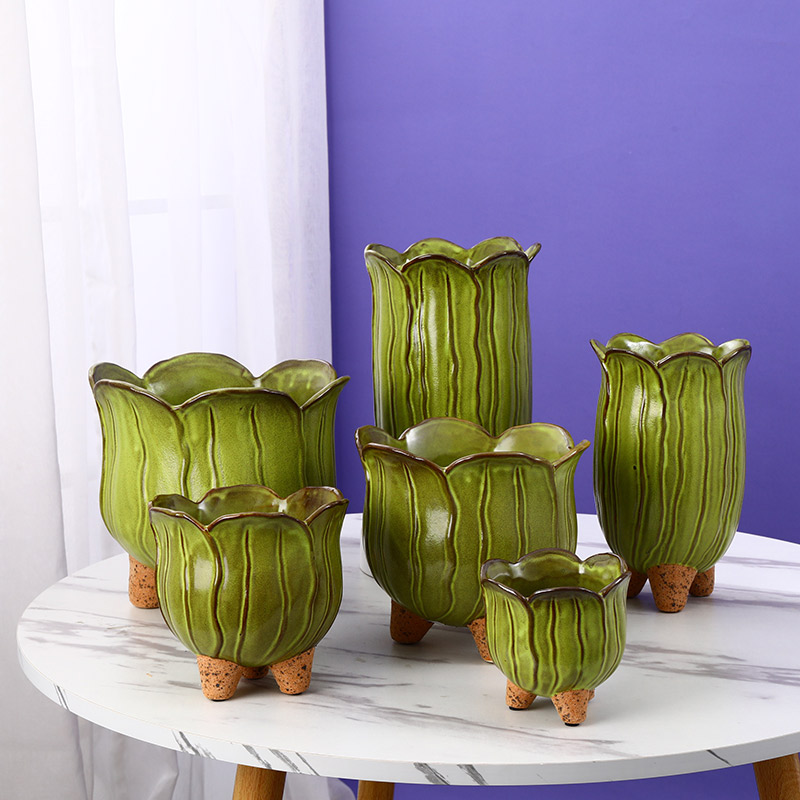 Lotus Flowers Shape Indoor and Outdoor Decoration, Ceramic Flowerpot & Vase (1)
