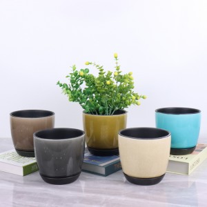 Hot selling Crackle Glaze Ceramic Flowerpot With Saucer