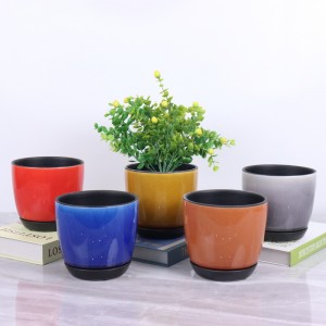 Hot selling Crackle Glaze Ceramic Flowerpot With Saucer