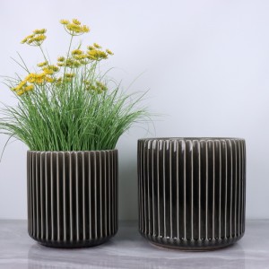 Bright Crackle Glaze Vertical Grained Ceramic Flower Pots Series
