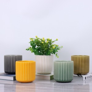 Bright Crackle Glaze Vertical Grained Ceramic Flower Pots Series