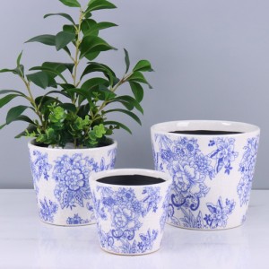 Tradicionāls ķīniešu stila zils ziedu mājas dekors keramikas puķu pods