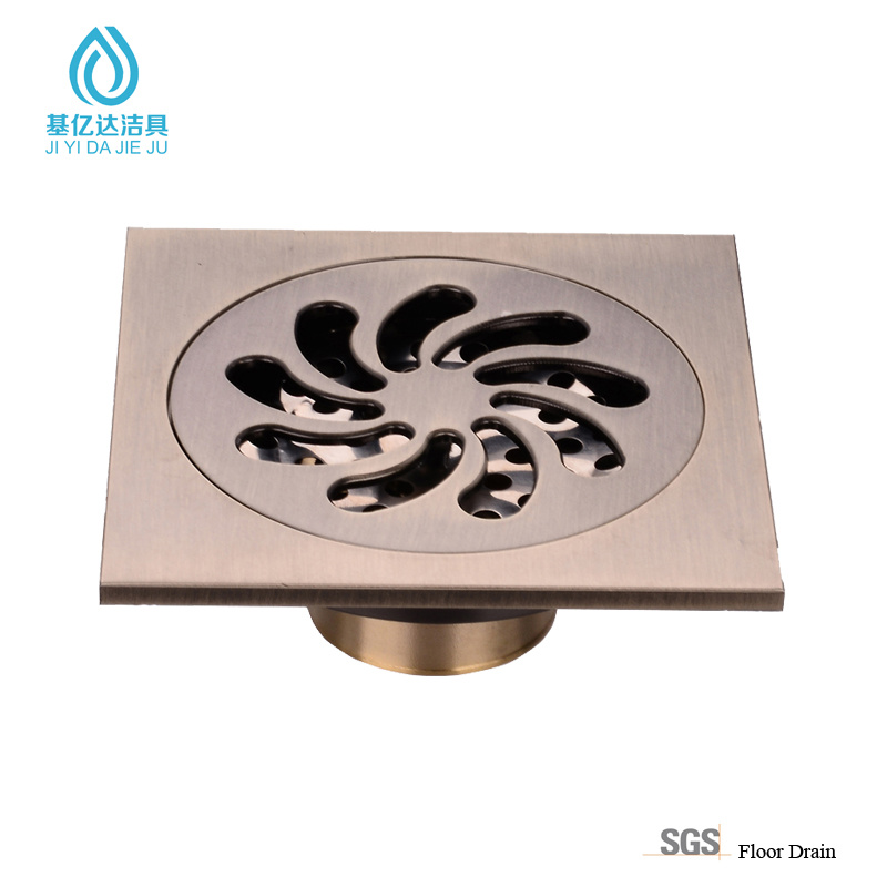 Cheap PriceList for Polished Brass Sink Drain - Gold Supplier Bronze 100*100 mm Square Bathroom and Kitchen Brass Floor Drain – Jiyida Sanitary