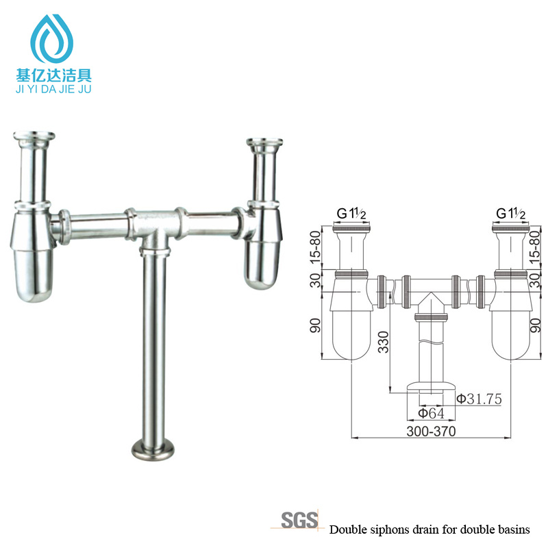 Double Siphons Drain for Double Basin
