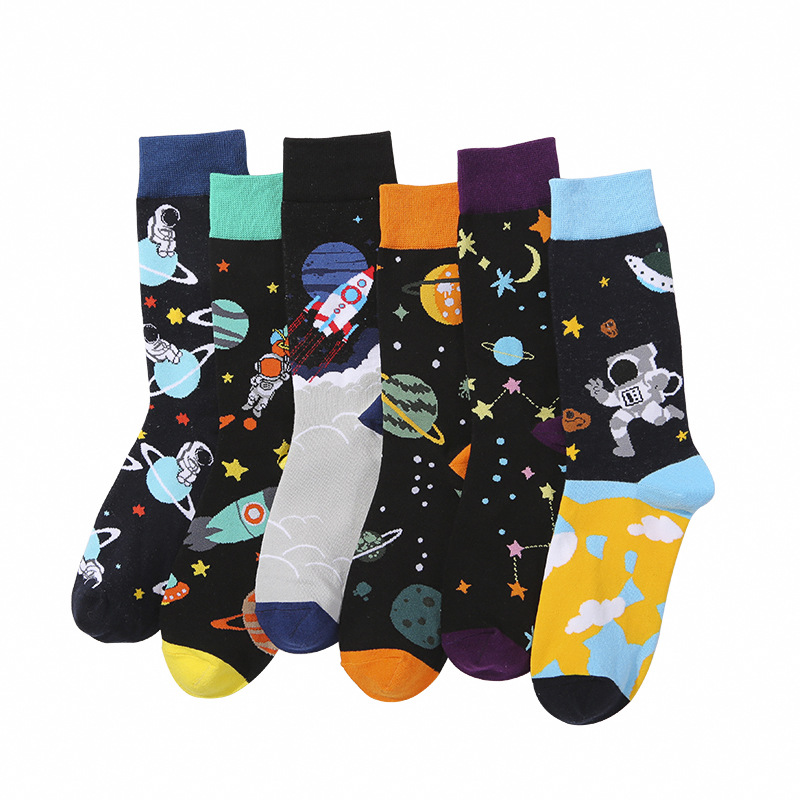 Wholesale Christmas Socks Womens Supplier –  Sifot Spaceman men’s middle tube cotton European and American personality trend socks wholesale – Sifot detail pictures