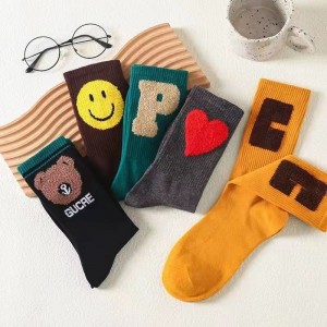 Autumn And Winter Feather Gauze Stockings Children Big C Cotton Letters Lovers Thickened Stockings Women Socks