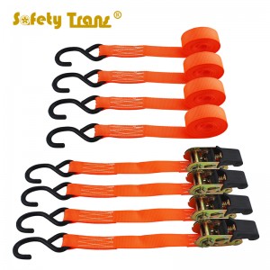 4ps 1 inch 17ft 2200lbs cargo truck Tie down strap set with S hook