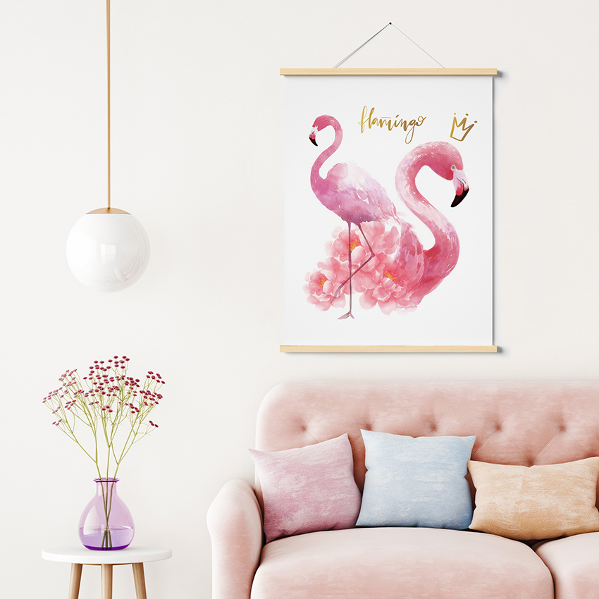 Watercolor Flamingo Scroll Canvas Painting