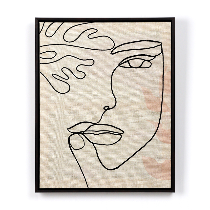 Framed Burlap Minimalist Line Female Face Wall Art