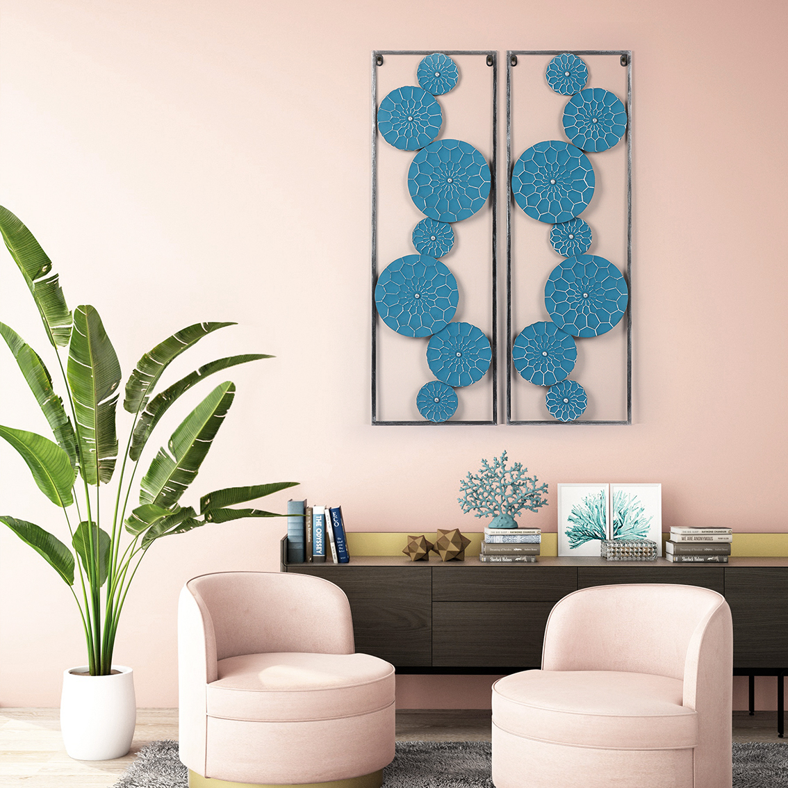 Set of 2 Metal Abstract Flowers Wall Art
