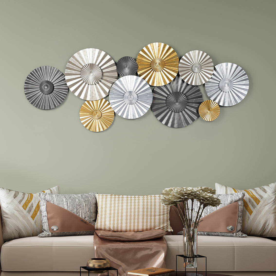 Metal texture disc abstract wall decoration