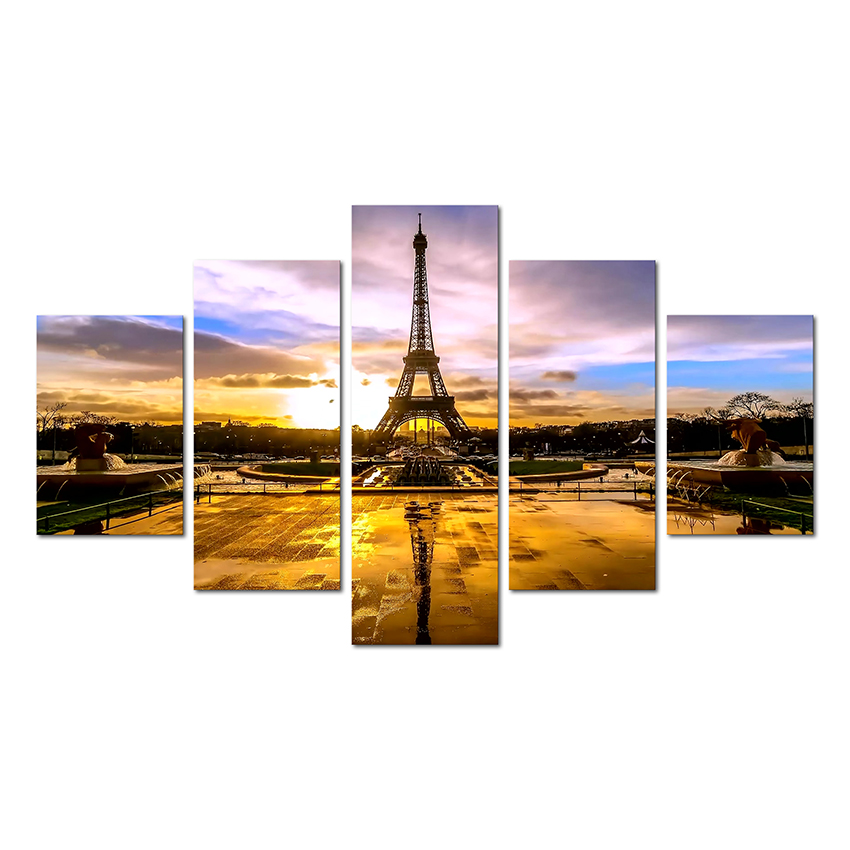 5 Piece Canvas Wall Art Eiffel Tower Home Decor Wall Decor Paintings at Sunset After Rain