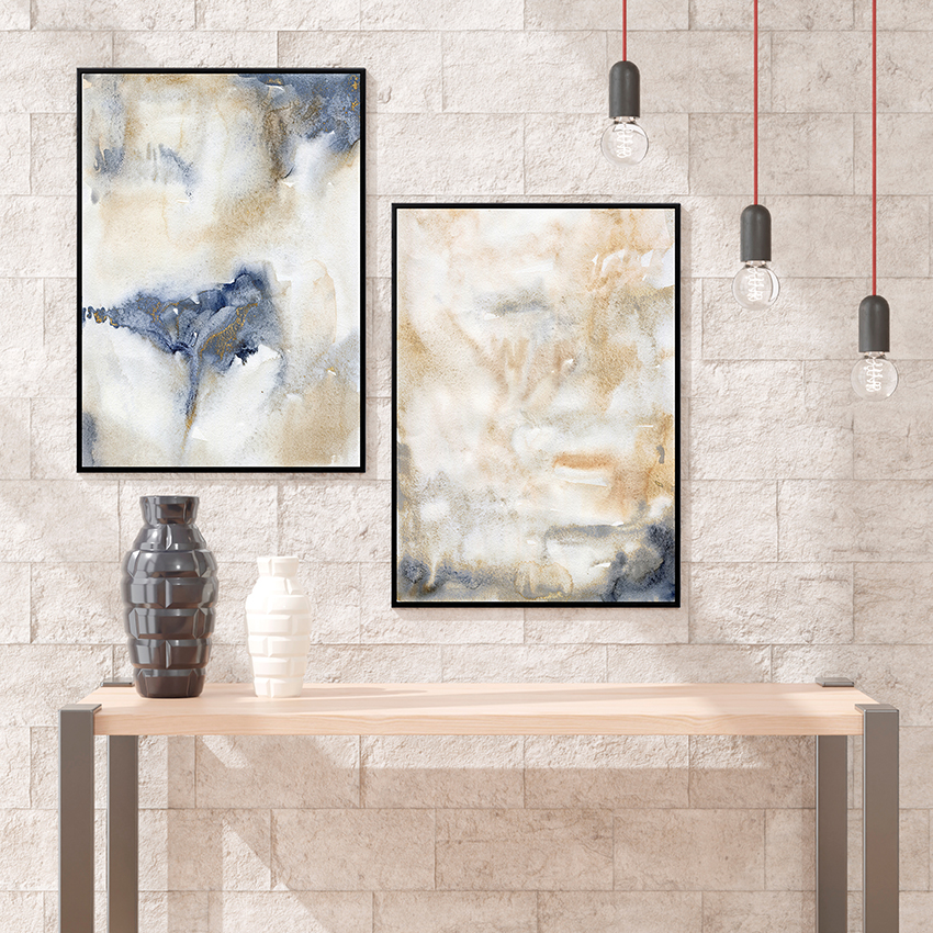Framed Canvas Abstract Watercolor Wall Art Set