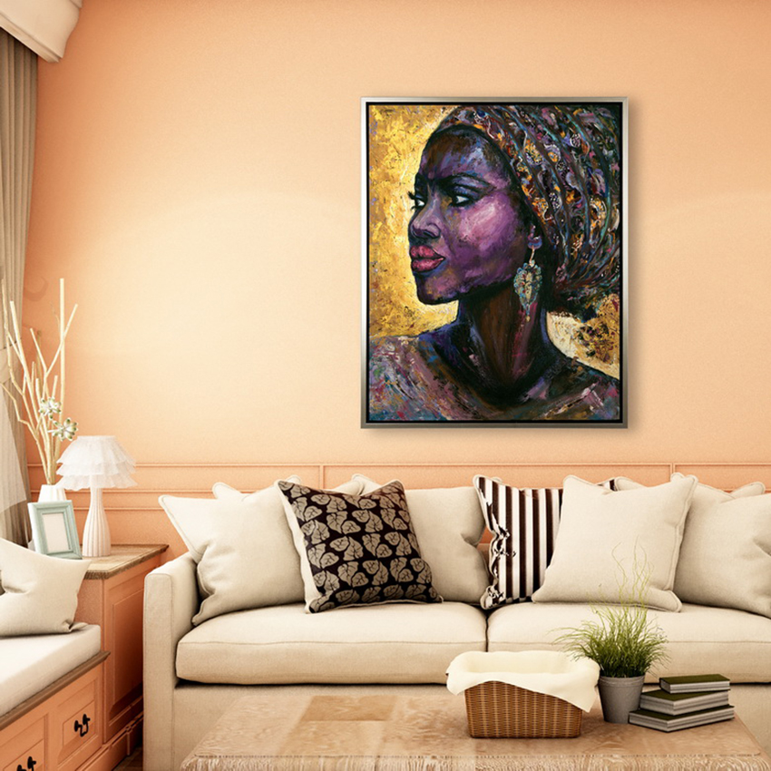 Framed Black Woman Oil Painting