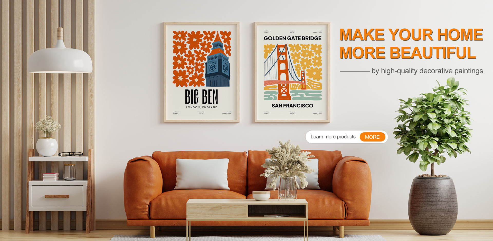 Mock up poster frame in modern interior with leather sofa and ac