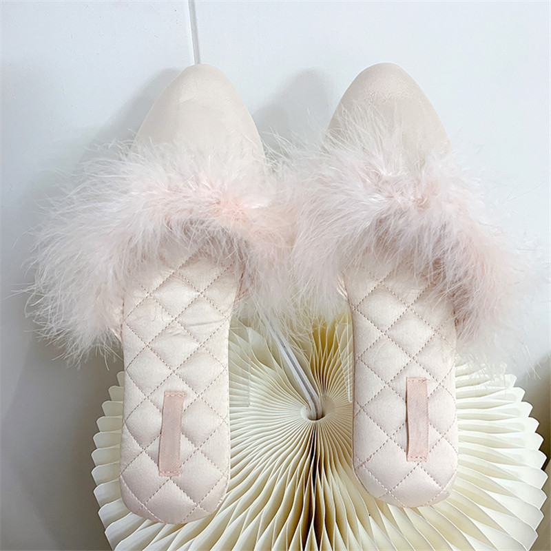 1Feather Satin Slippers