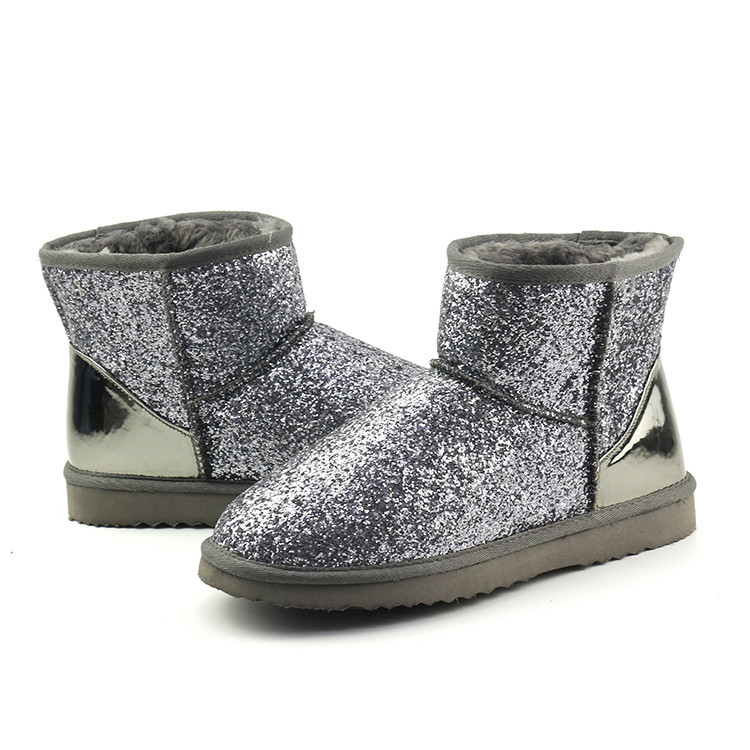 Women Black Bling Bling Ankle Snow Boots Featured Image