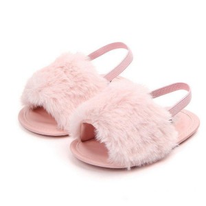 Custom Fluffy Open Toe Baby Slippers Shoes