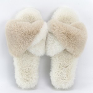 Women’s Cross Band Soft Rabbit Fur Indoor Outdoor Fluffy Fur Slides Slippers Promotion