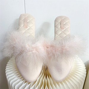 Fashion Feather Stain Ostrich Fur Slippers for Women